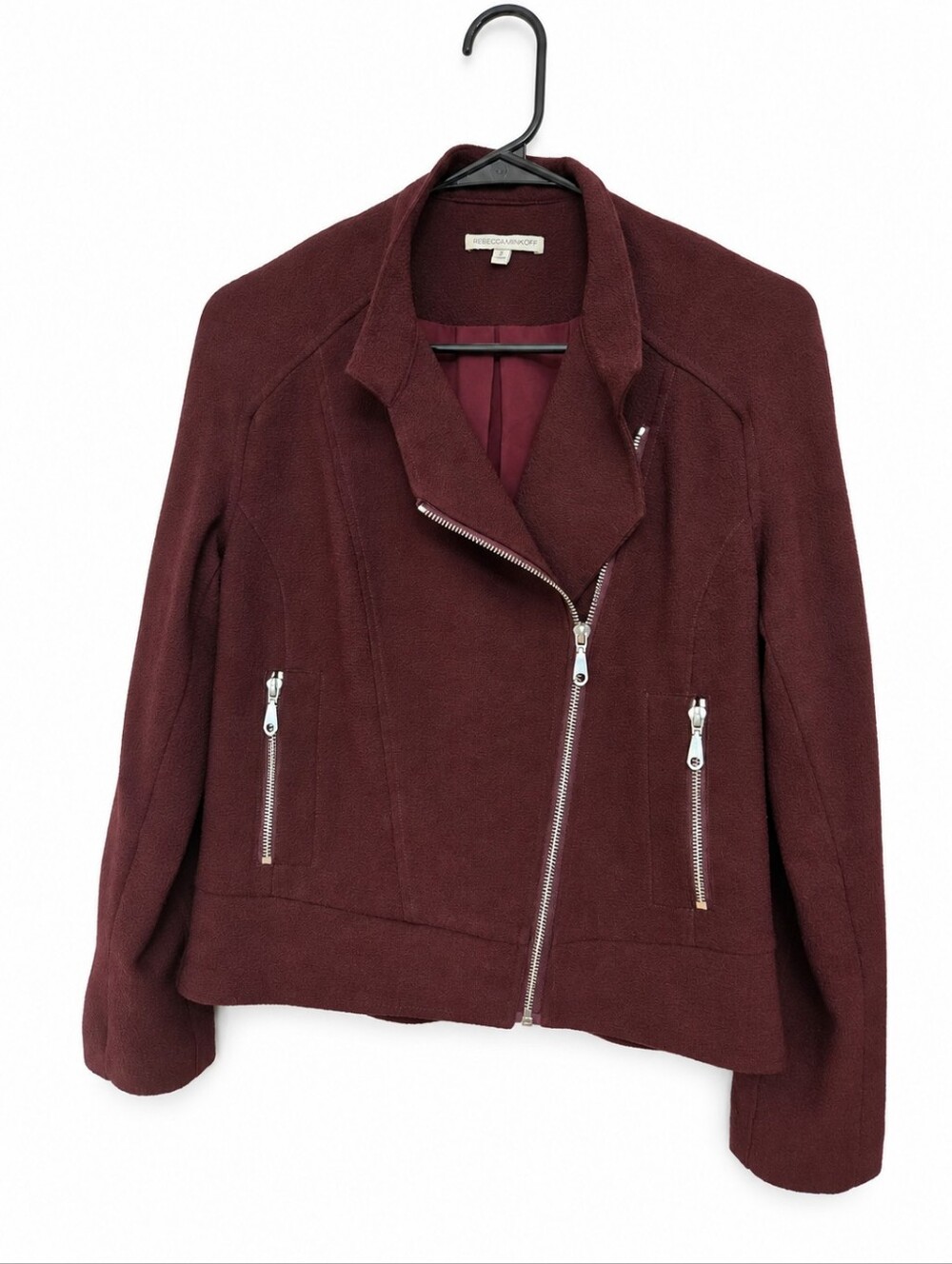 Rebecca Minkoff Burgundy Textured Moto Jacket Size 2